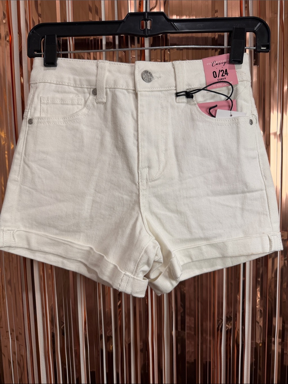 Celebrity Pink White High-Rise Rolled Hem Denim Shorts